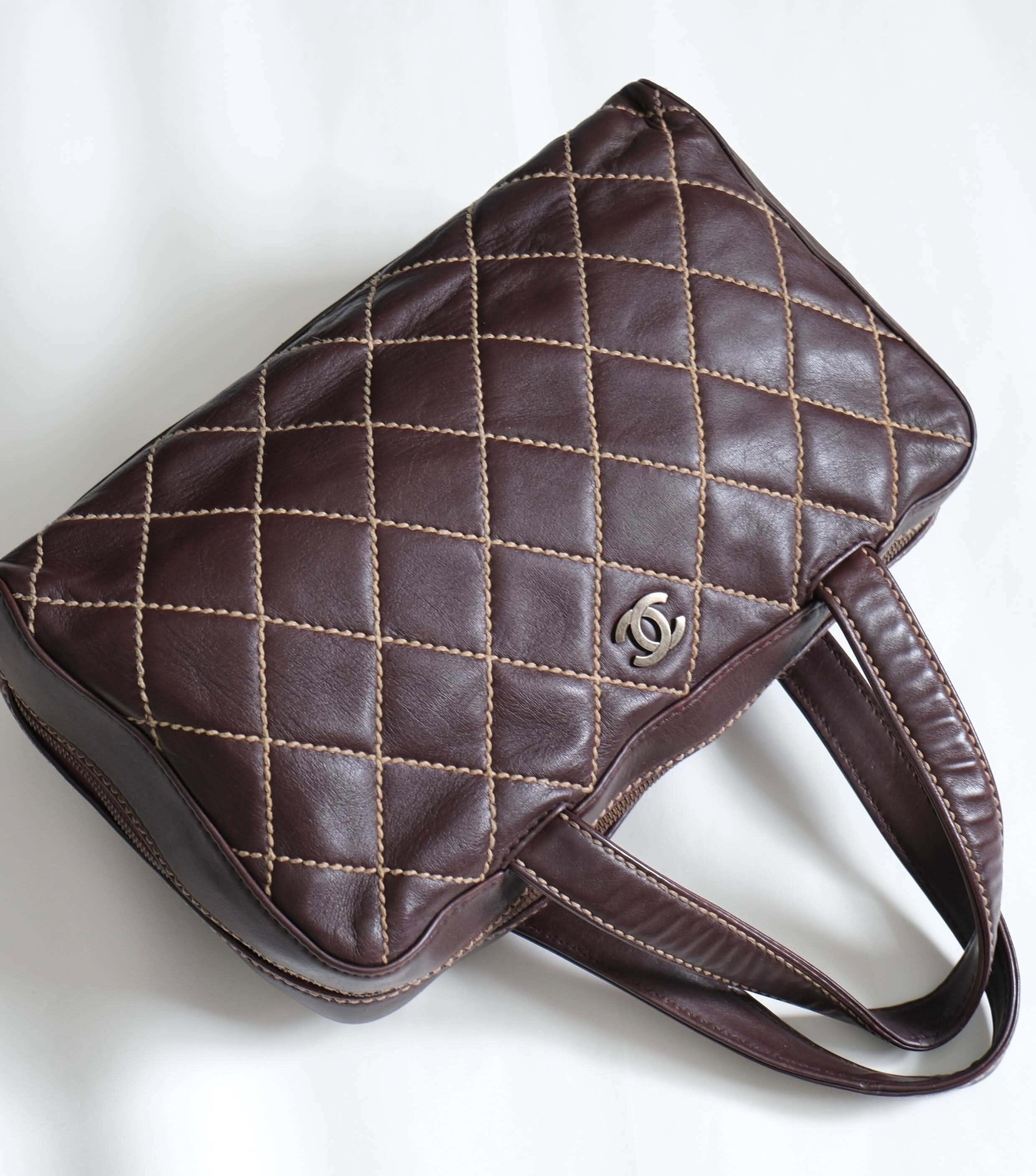 Chanel CC Surpique Wild Stitch Brown Leather Handbag