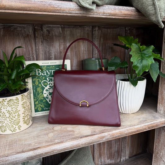CARTIER Burgundy Hand Bag Leather Bordeaux Gold