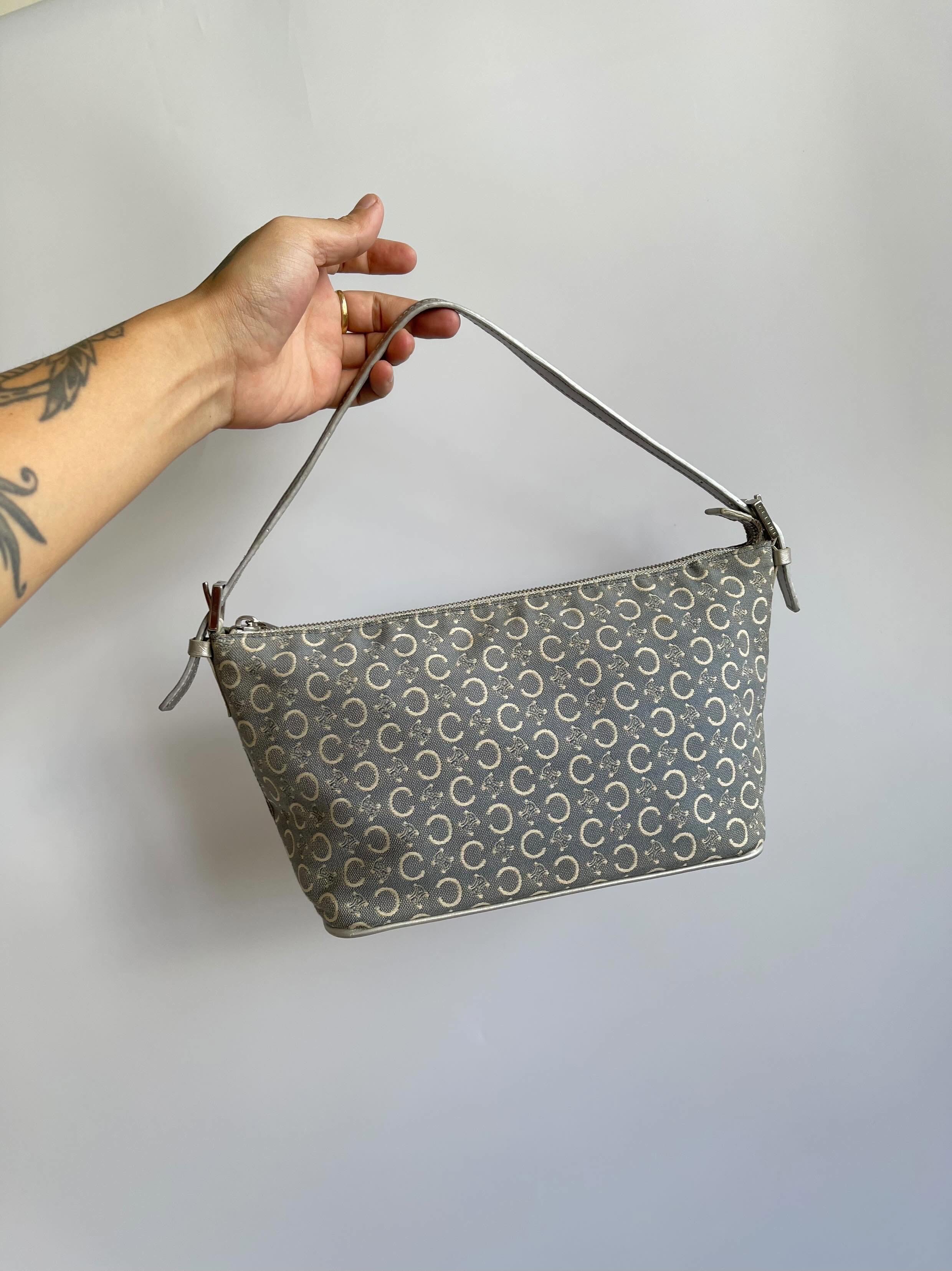 CELINE “C” MONOGRAM BLUE CANVAS SHOULDER BAG