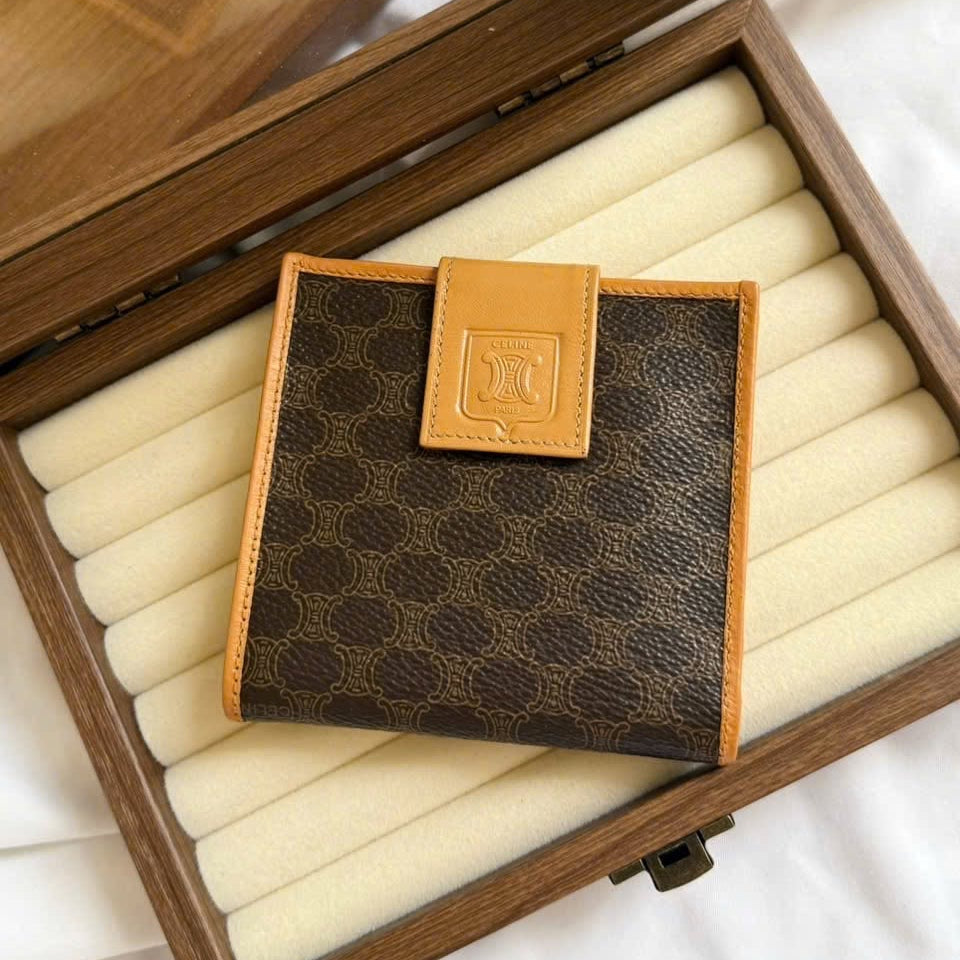 Celine Triomphe Macadam Vintage Canvas Leather Wallet Bifold