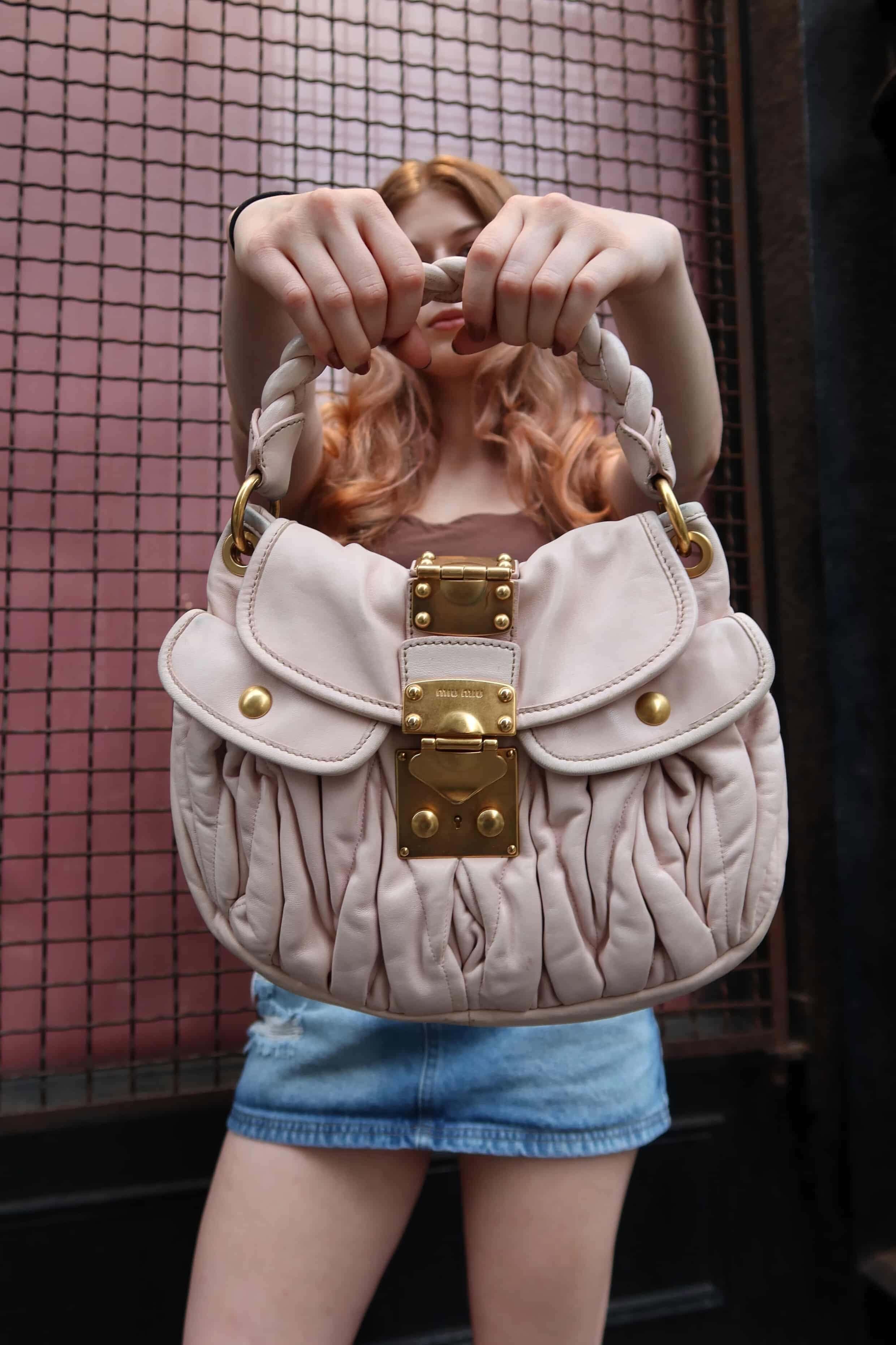 Miu Miu Light Pink Matelasse Nappa Leather Coffer Hobo Bag