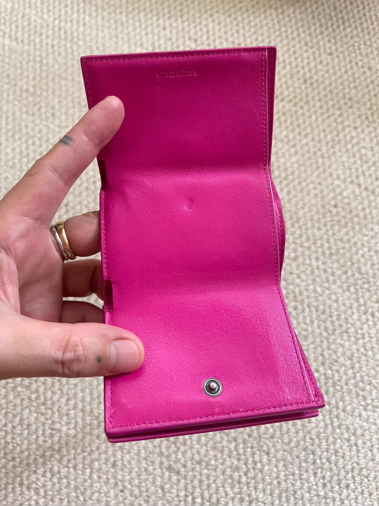 BALENCIAGA Rose Berlingot Lambskin Leather Tri-Fold Compact Wallet
