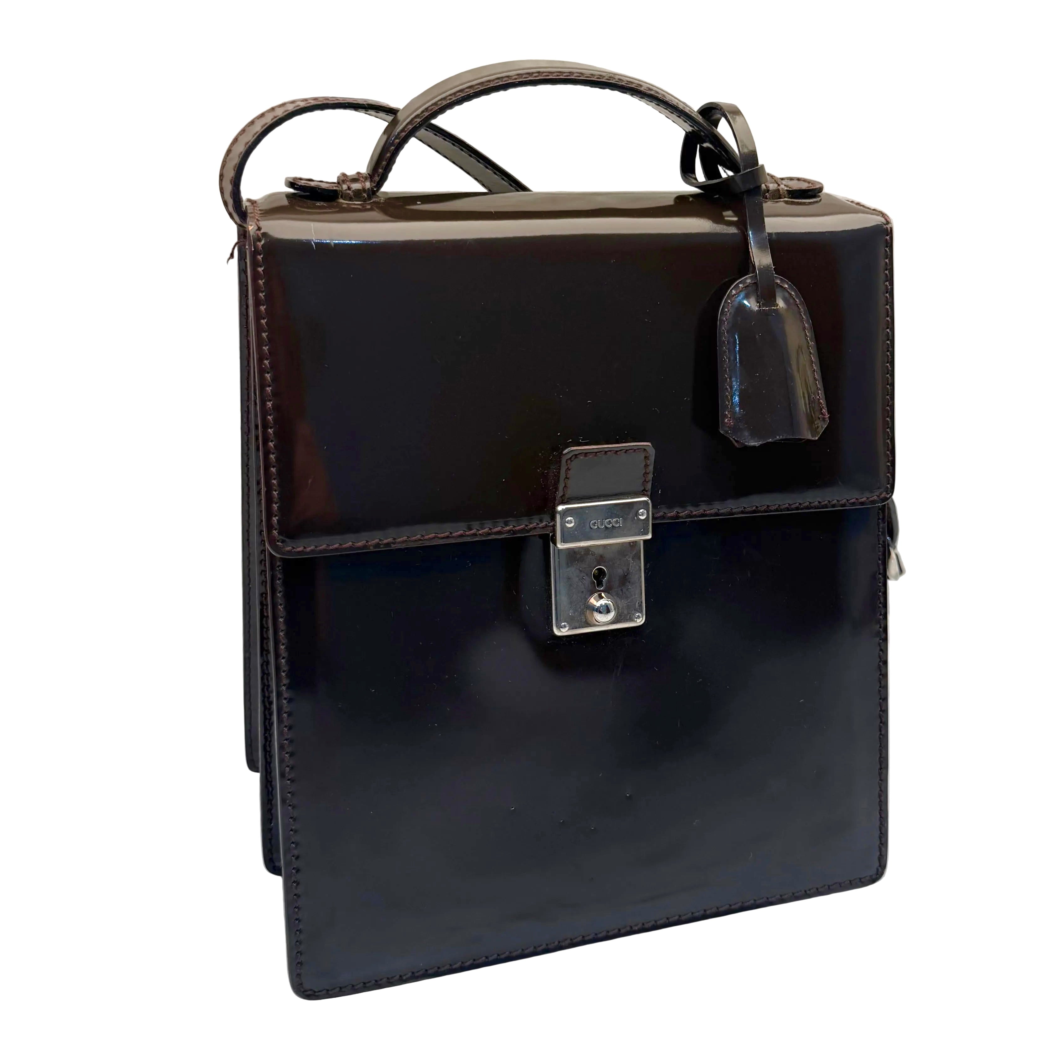 Gucci Dark Brown Patent Leather Vintage Crossbody