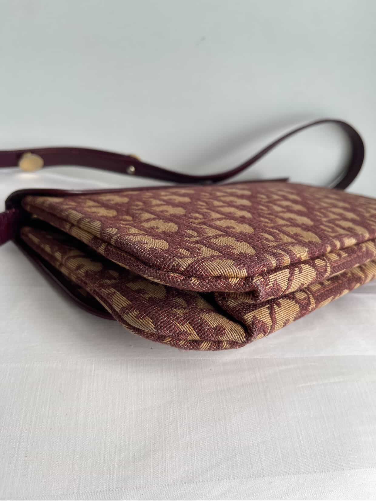 Christian Dior Trotter Canvas Shoulder Bag Burgundy
