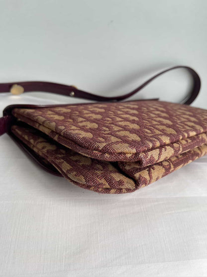 Christian Dior Trotter Canvas Shoulder Bag Burgundy