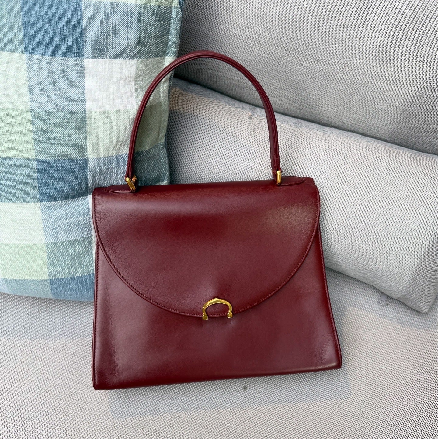 CARTIER Burgundy Hand Bag Leather Bordeaux Gold