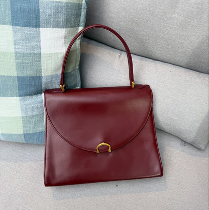 CARTIER Burgundy Hand Bag Leather Bordeaux Gold