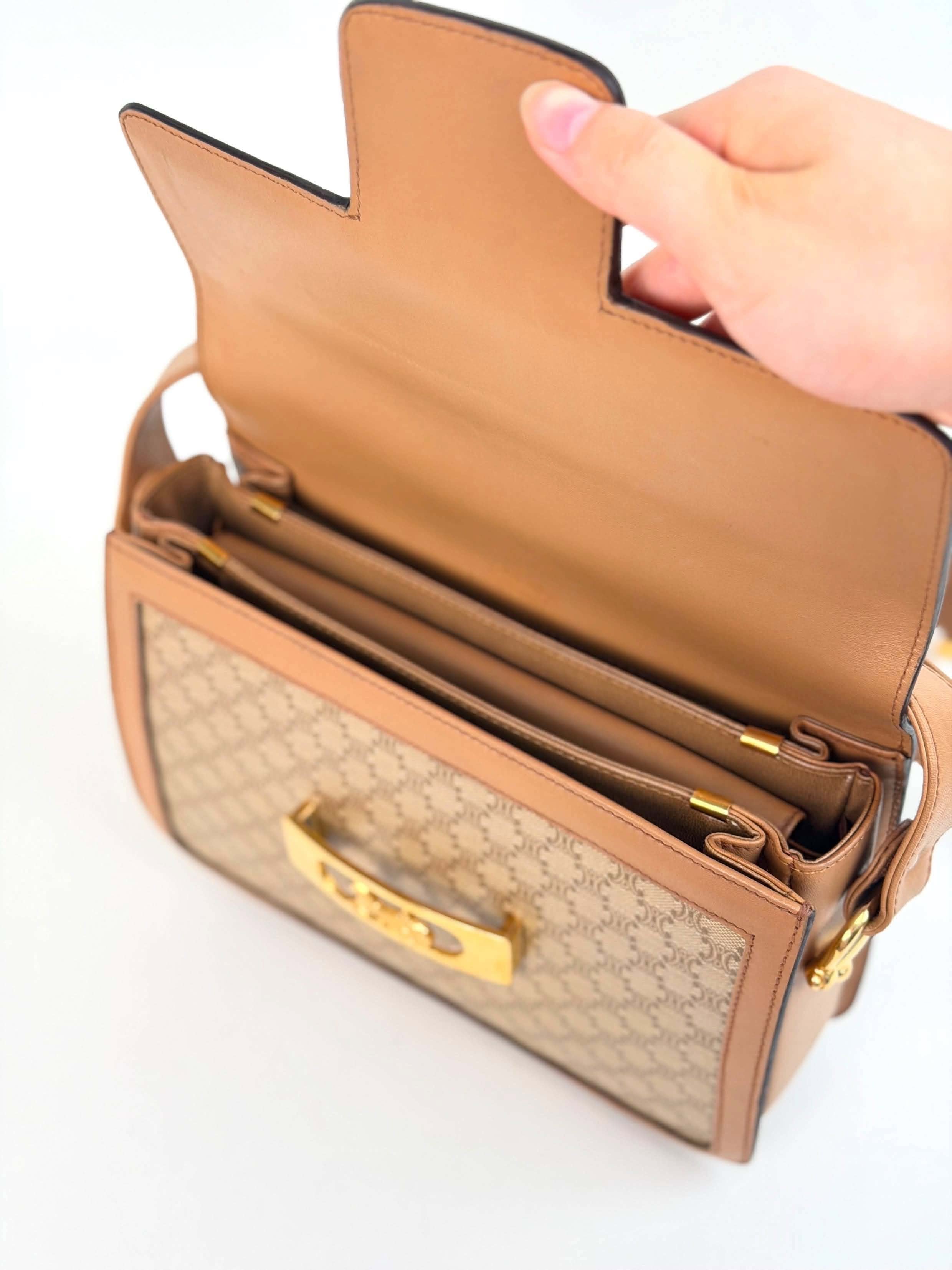 Celine Vintage Beige Macadam Horse Carriage Shoulder Bag