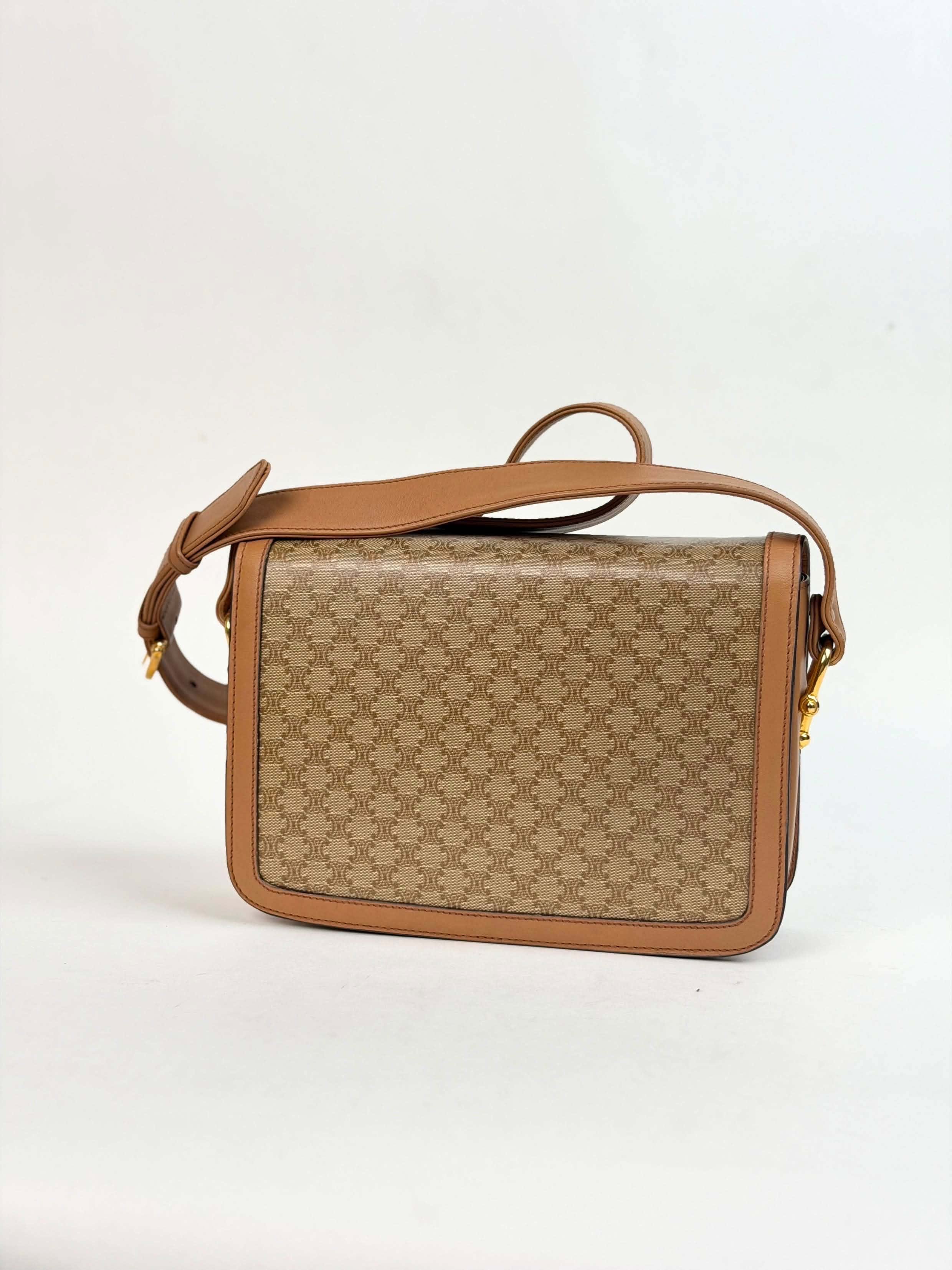 Celine Vintage Beige Macadam Horse Carriage Shoulder Bag
