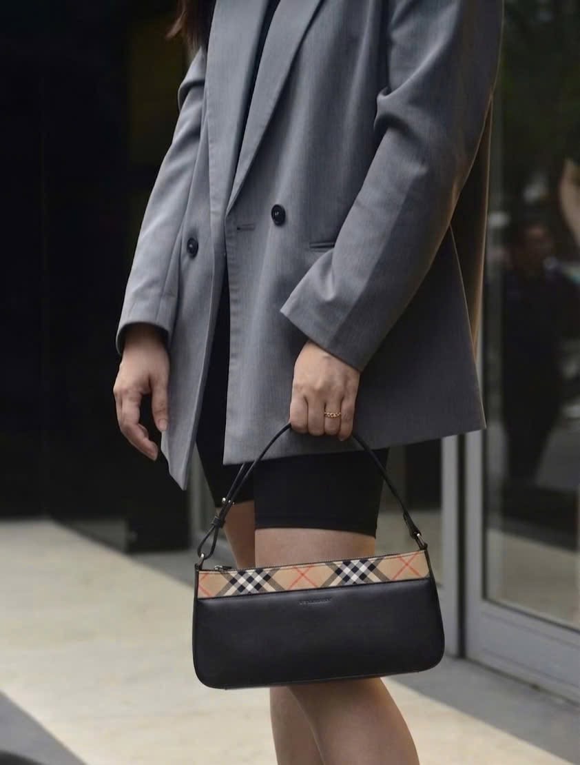 Burberry  Leather Canvas Trimmed Shoulder Bag