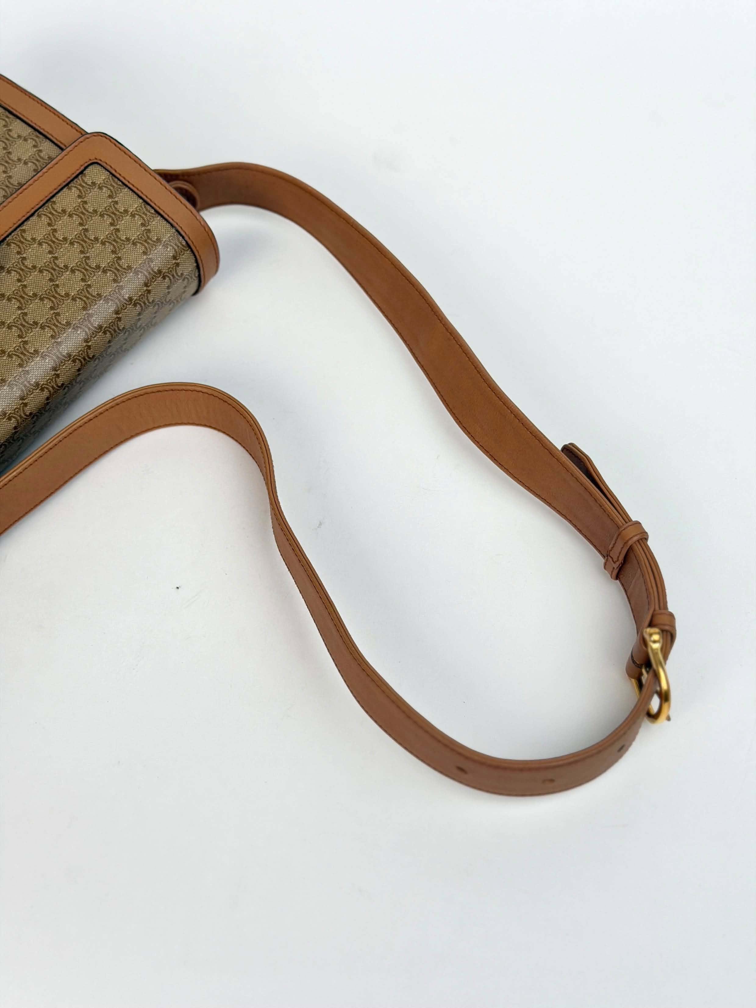 Celine Vintage Beige Macadam Horse Carriage Shoulder Bag