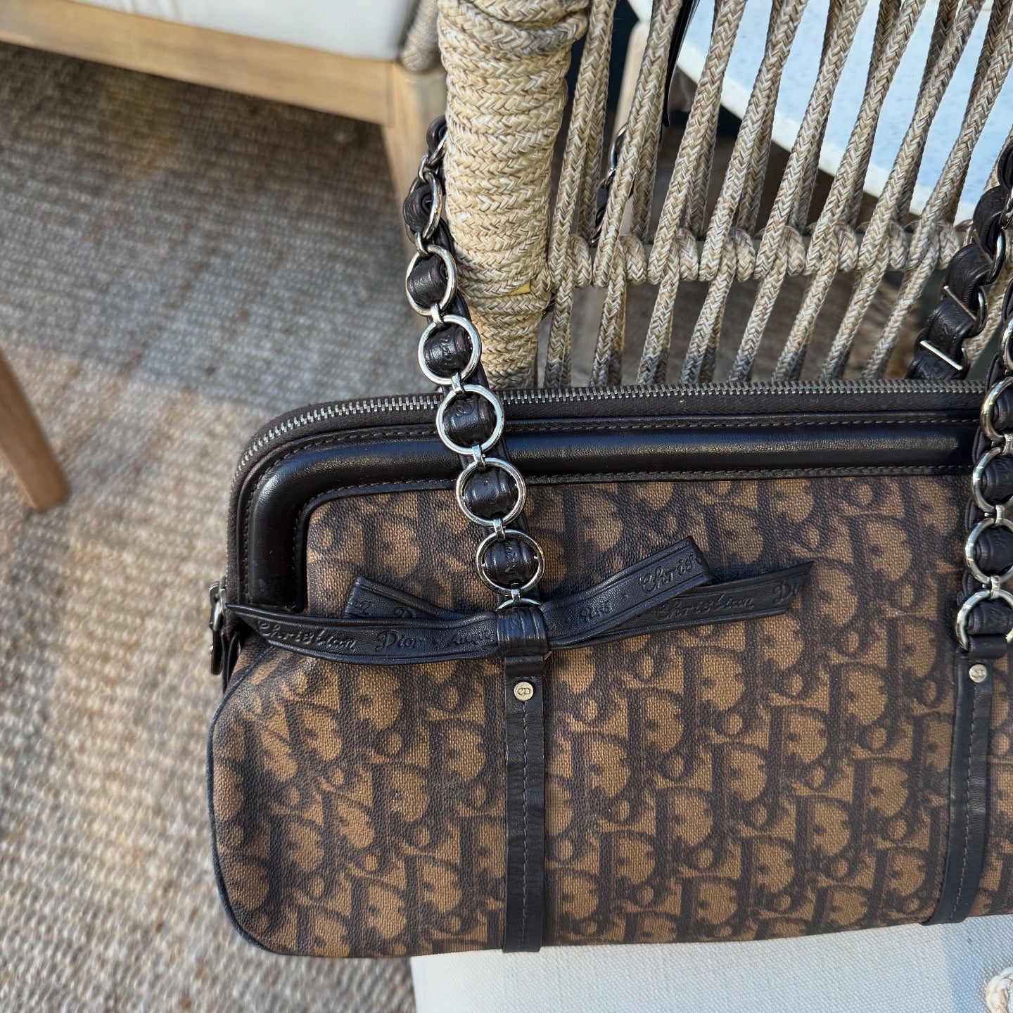 Dior Romantique Brown Trotter Ribbon Handbag