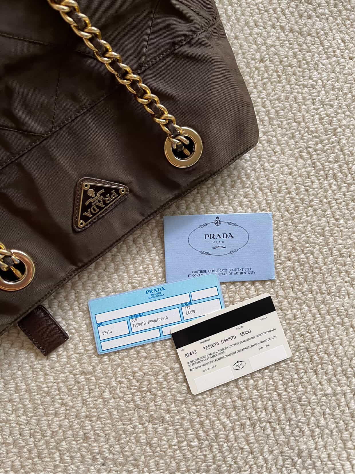 PRADA Chain Shoulder Bag Nylon Brown Gold