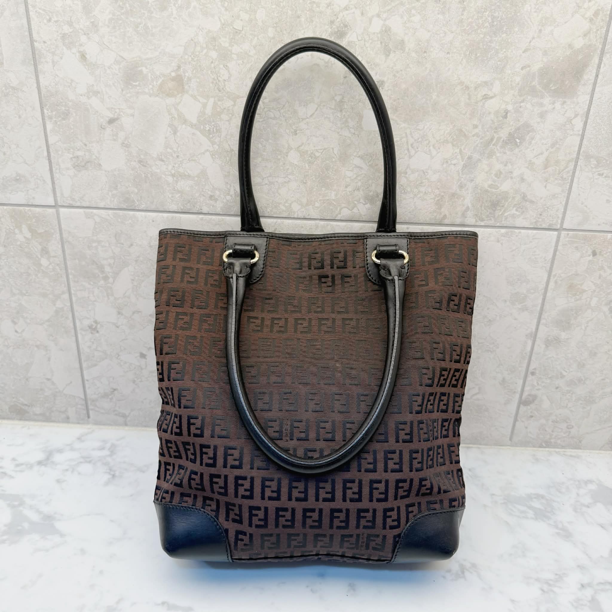Fendi Vintage Chef Front Pocket Tote Zucchino Canvas Medium