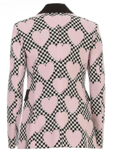 MOSCHINO Heart Check Print Blazer In Pink