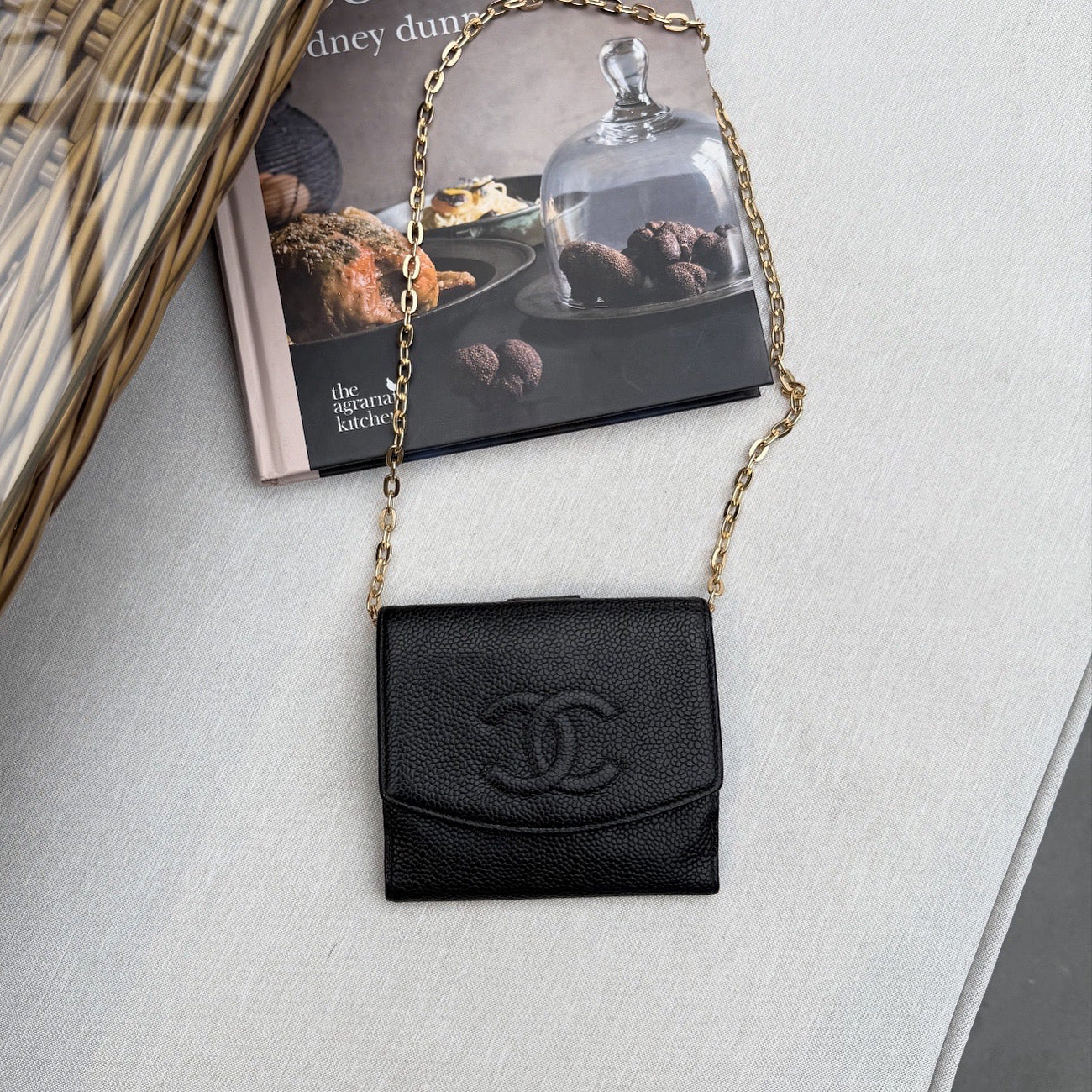 CHANEL Coco Mark Bi-fold Wallet Caviar Leather Black