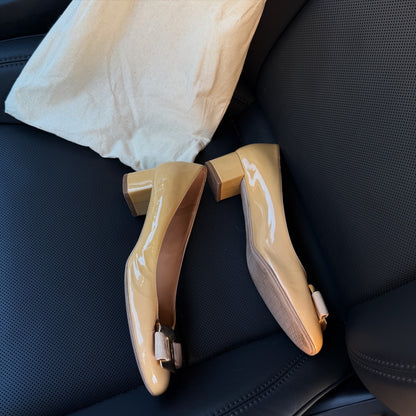 Salvatore Ferragamo Ninna Patent Beige Nude Heels 3cm