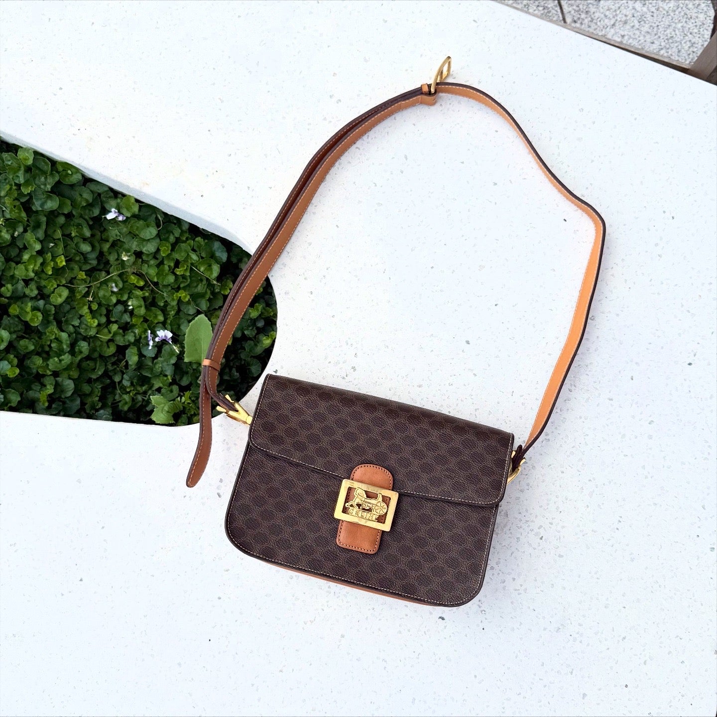 Celine Macadam Horse Carriage Shoulder bag Brown Vintage