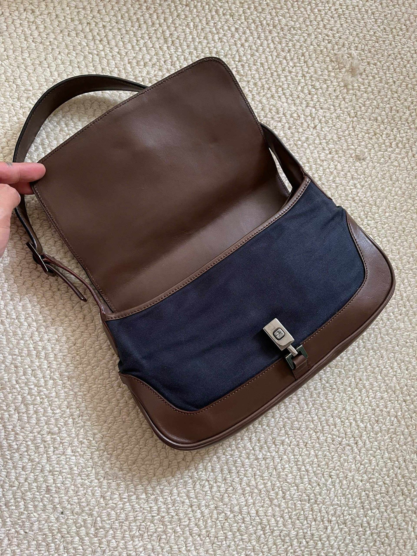 Gucci Vintage Navy Canvas & Brown Leather Jackie Bag