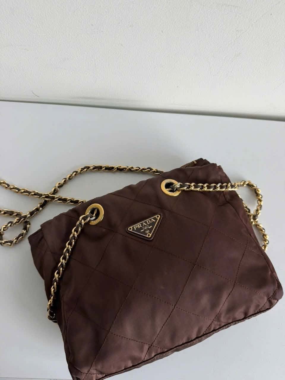 Prada Brown Nylon Tessuto Quilted Flap Shoulder bag