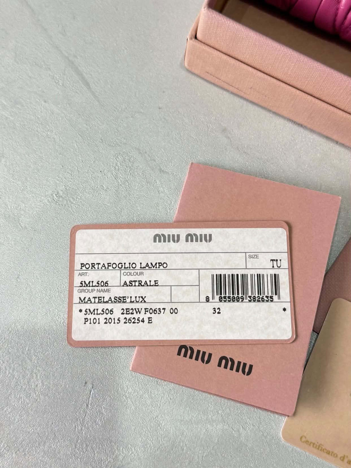 Miu Miu Pink Matelasse Leather Wallet Round Zipper