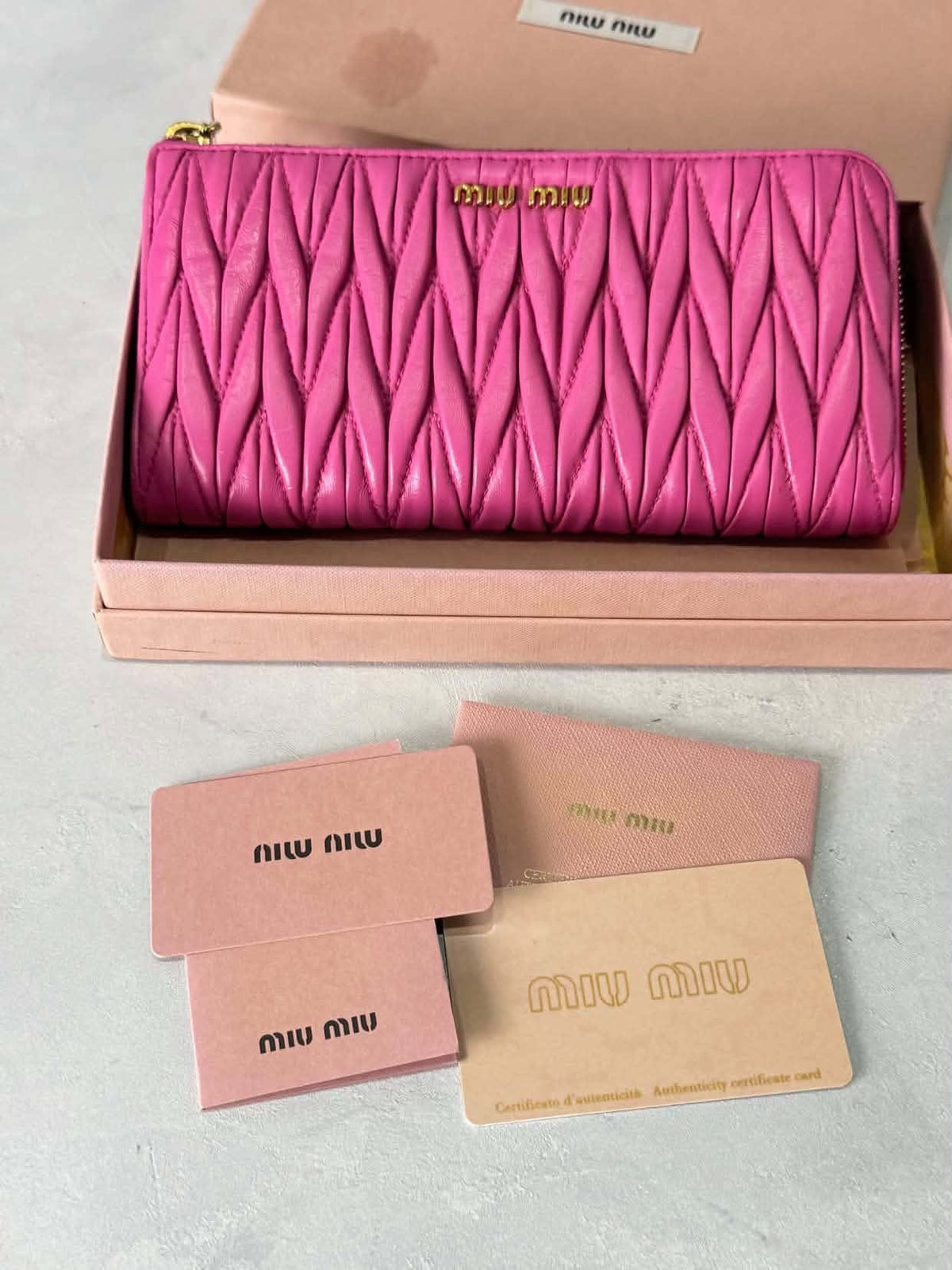 Miu Miu Pink Matelasse Leather Wallet Round Zipper