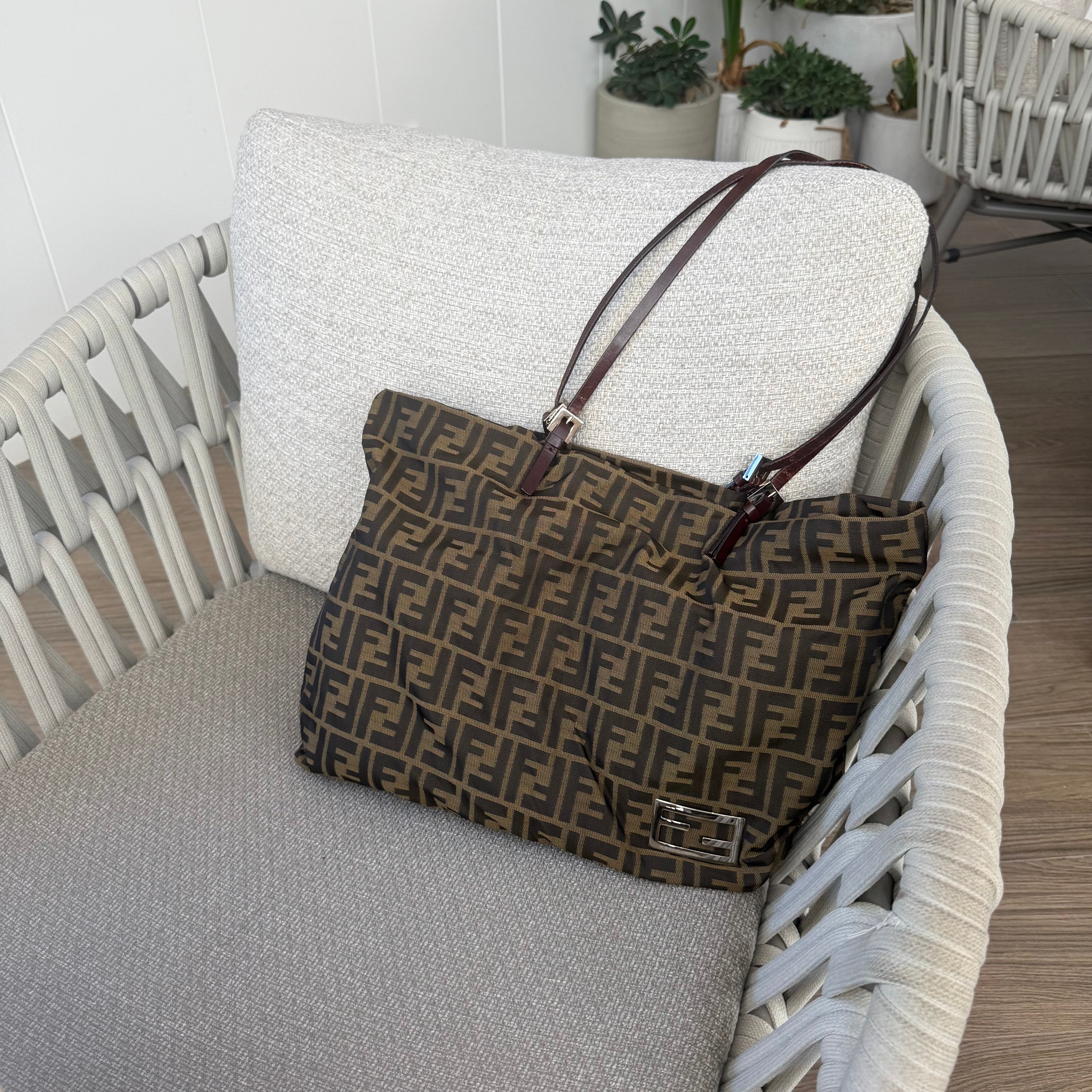 Fendi Zucca Canvas Tote Silver Logo FF