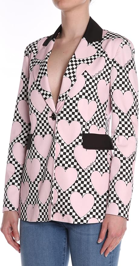 MOSCHINO Heart Check Print Blazer In Pink