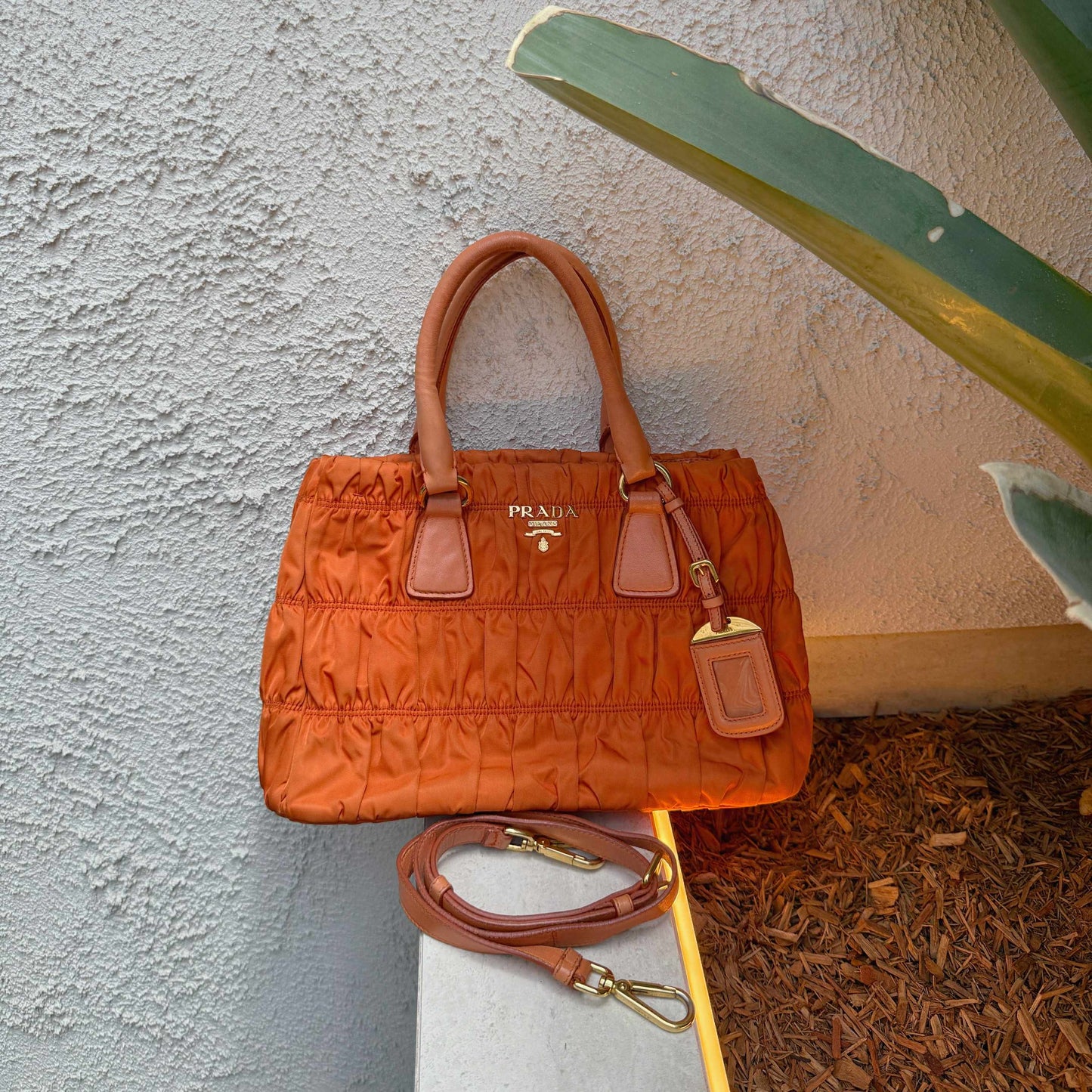 PRADA Orange Nylon Gaufre Tessuto Tote Bag