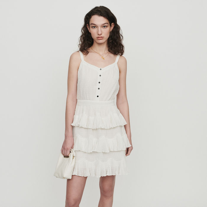 MAJE White Swiss Dots Chiffon Tiered Rustivan Short Dress