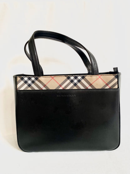 Burberry Nova Check Canvas Trimmed Leather Shoulder Bag