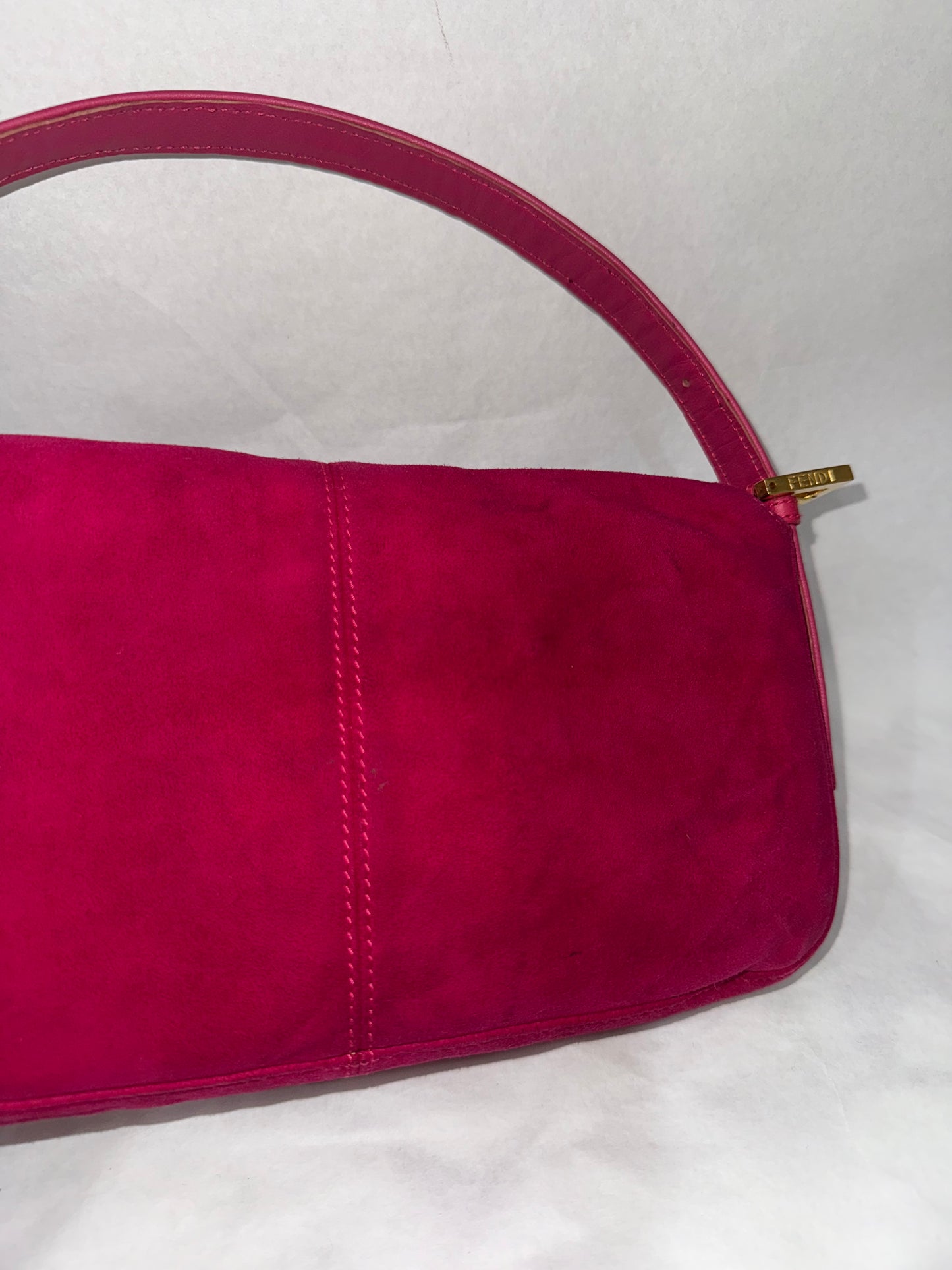 Fendi Suede Baguette Fuchsia Handbag