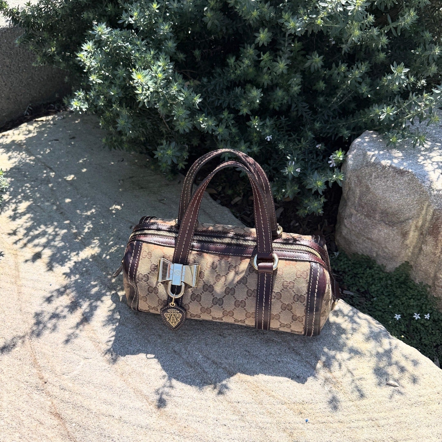 Gucci Monogram Crystal Duchessa Boston Bag