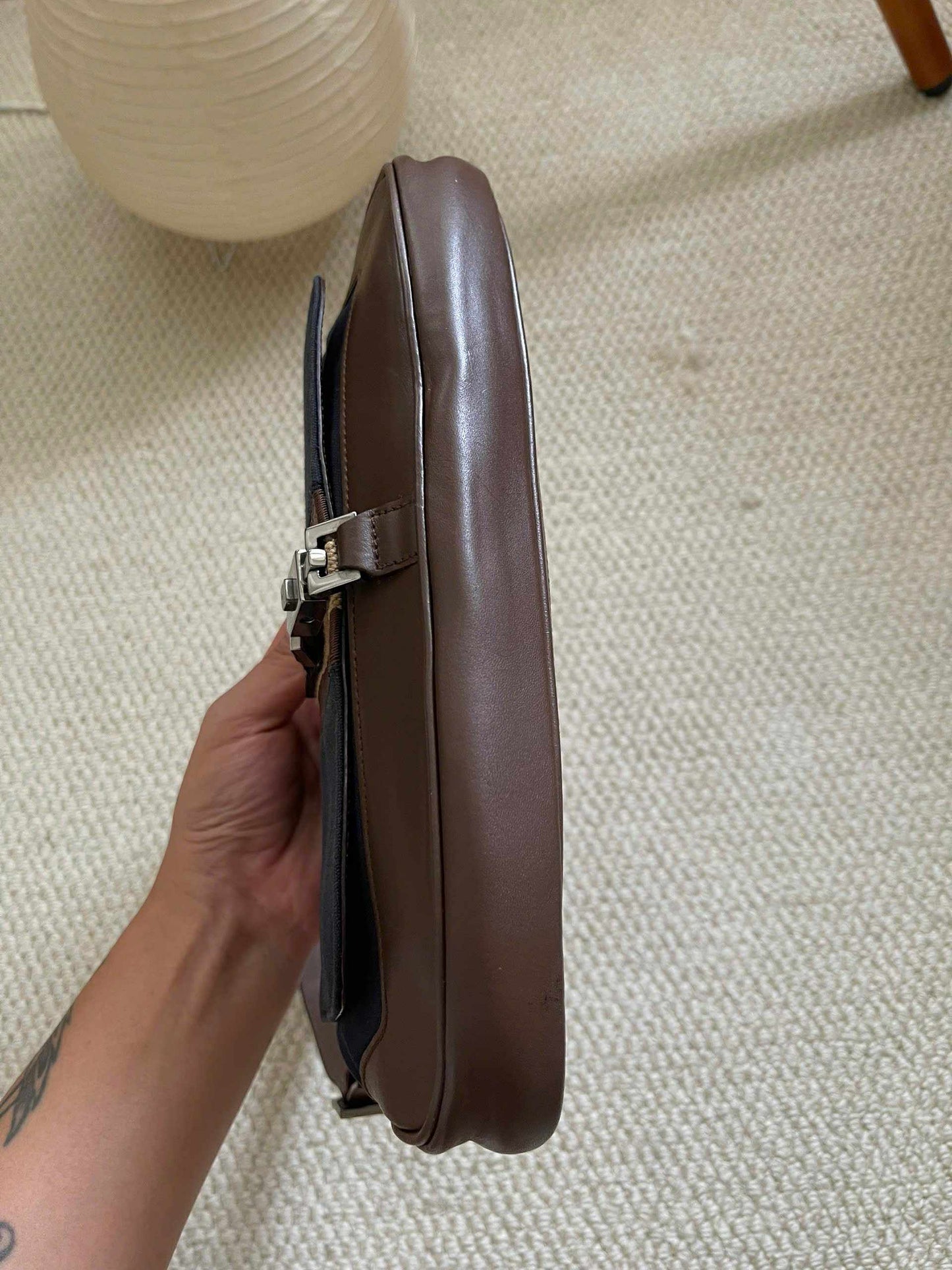 Gucci Vintage Navy Canvas & Brown Leather Jackie Bag