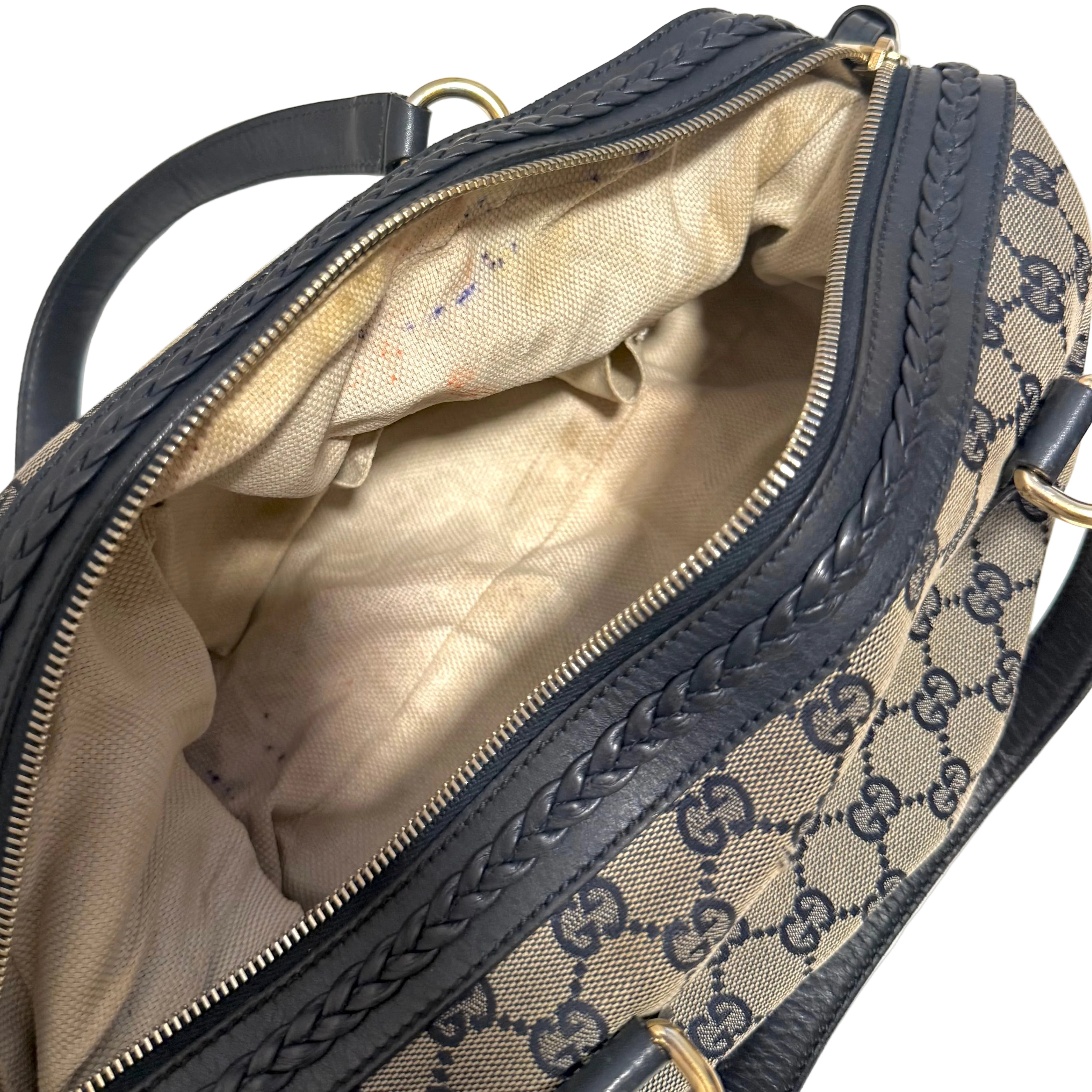 Gucci Navy Leather Brick Lane Boston Bag