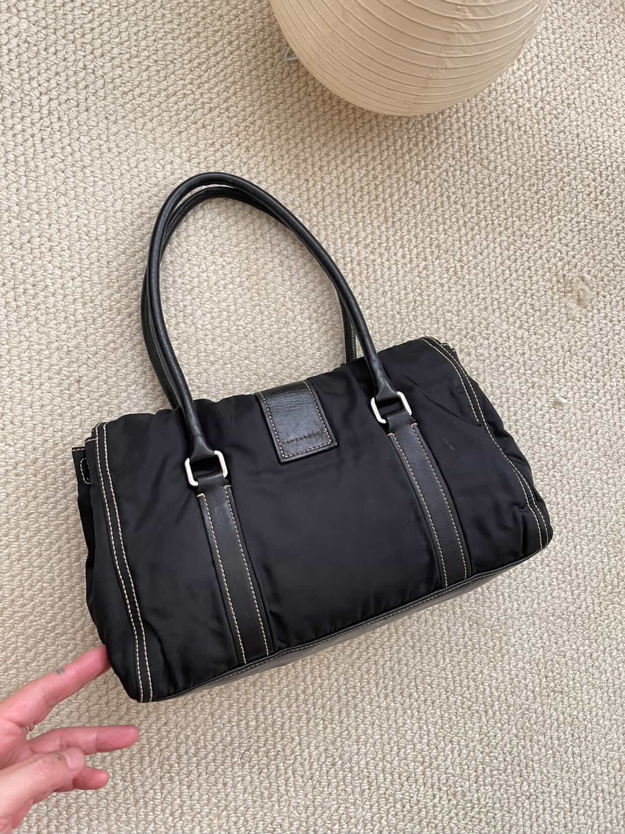 PRADA Vintage Black Tessuto Nylon Leather Satchel Handbag
