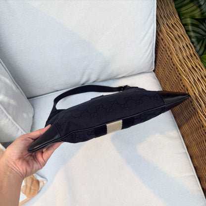 Gucci Jackie Black Beige Canvas Leather Shoulder Bag