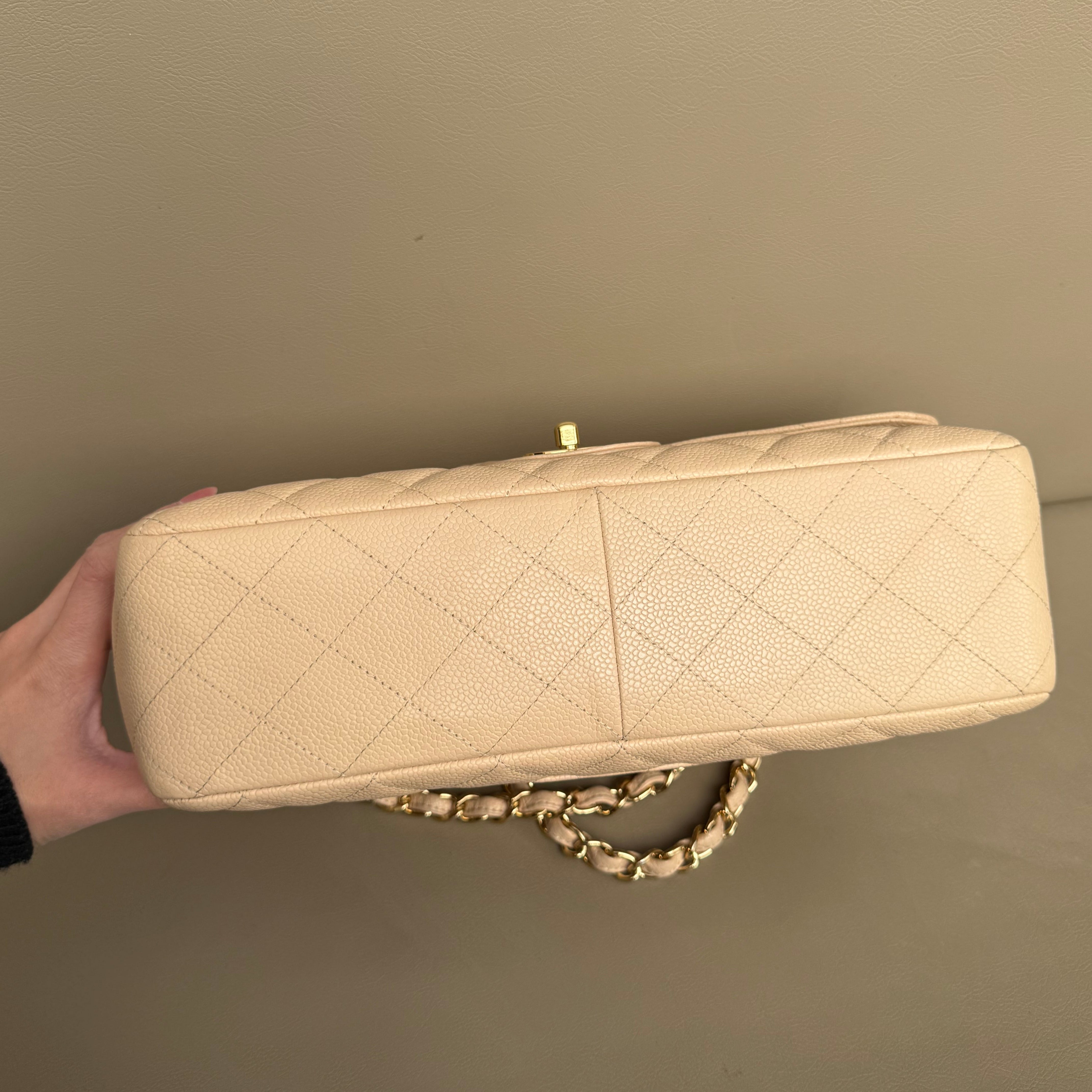 Chanel Classic Flap Jumbo Beige Caviar Bag
