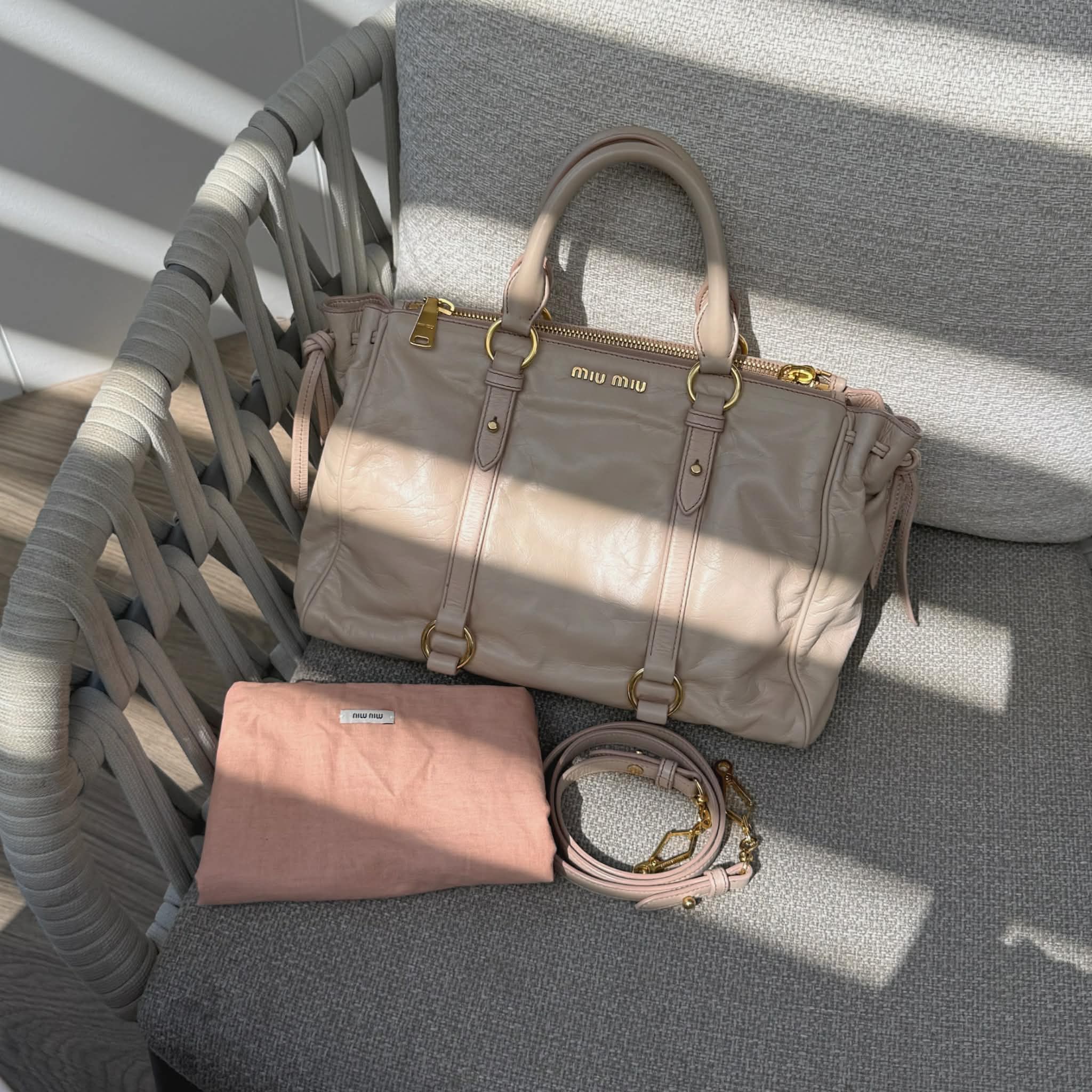 Miu Miu Nude Colour Vitello Lux Bowler Bag