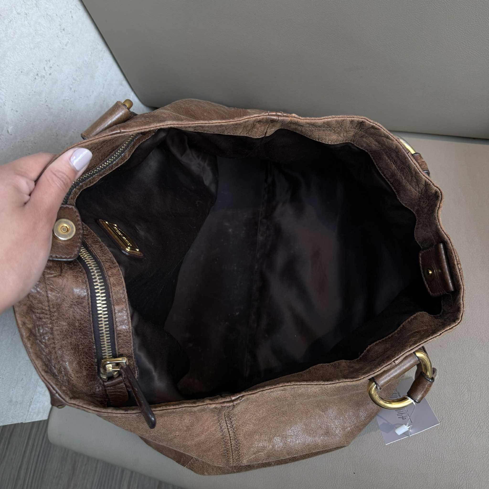 Miu Miu Tan Brown Gold Large Tote Bag 