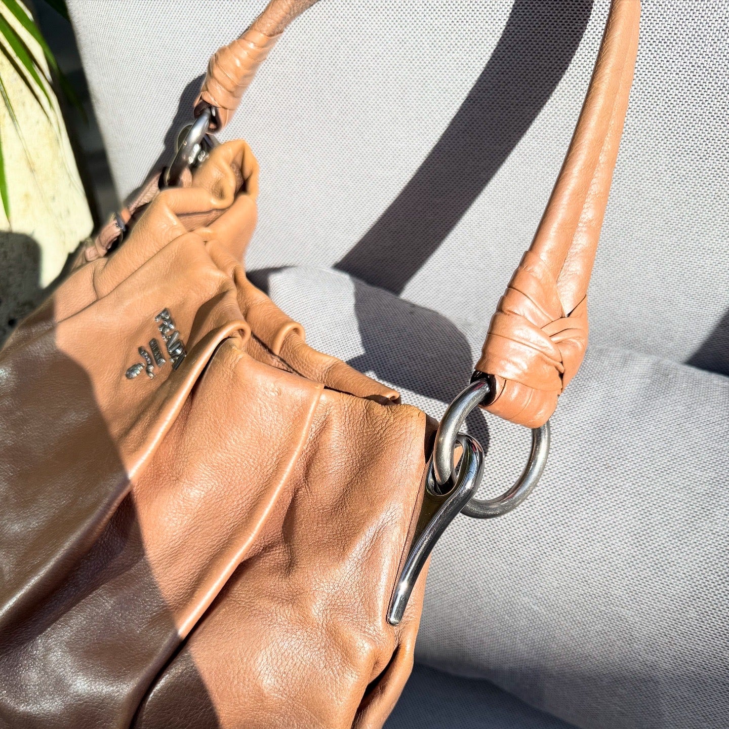 Prada Glace Calf Sfumata Pleated Hobo