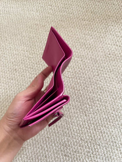 BALENCIAGA Rose Berlingot Lambskin Leather Tri-Fold Compact Wallet