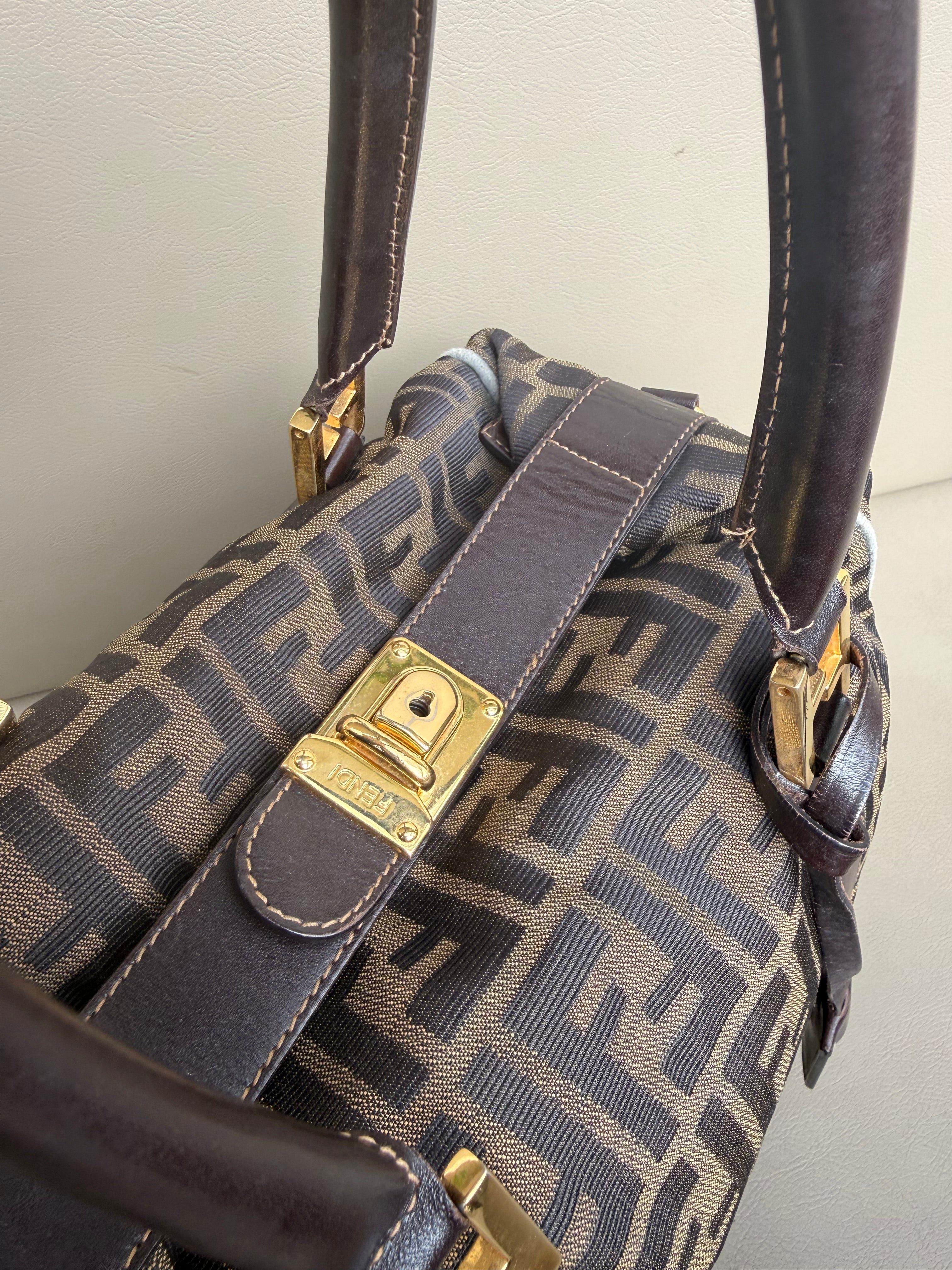Fendi Vintage handle bowling bag canvas brown GHW