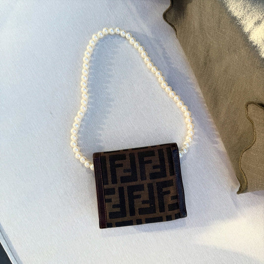 FENDI Zucca Jacquard Canvas Brown Tri-fold Wallet