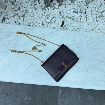 Salvatore Ferragamo Purple Saffiano Leather Genie Chain Crossbody