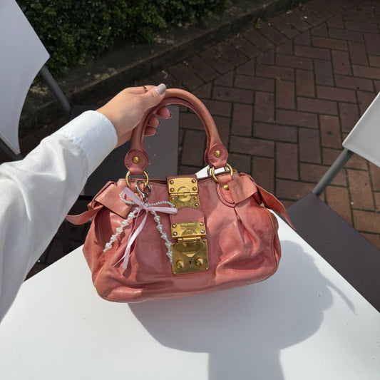 Miu Miu Vitello Lux Handbag Leather Pink Side Ribbon
