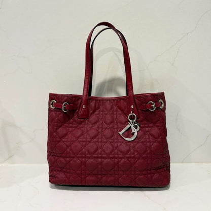Christian Dior Red Coated Canvas and Leather Medium Panarea Shopper Tote
