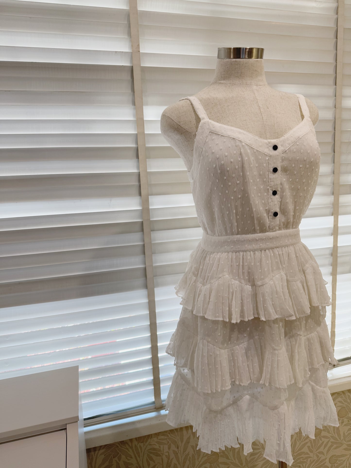MAJE White Swiss Dots Chiffon Tiered Rustivan Short Dress