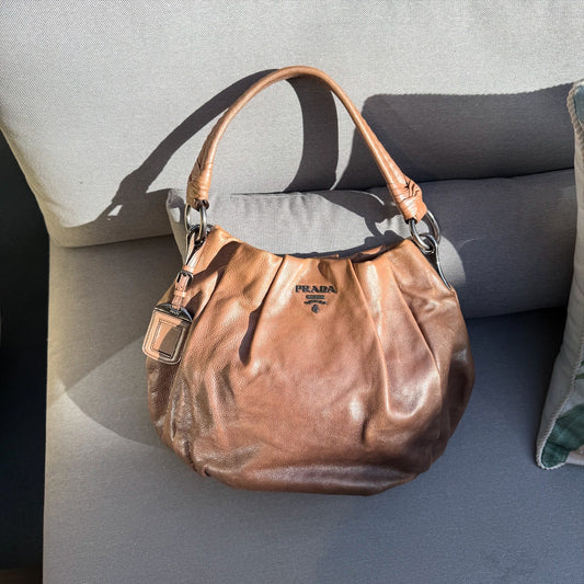 Prada Glace Calf Sfumata Pleated Hobo