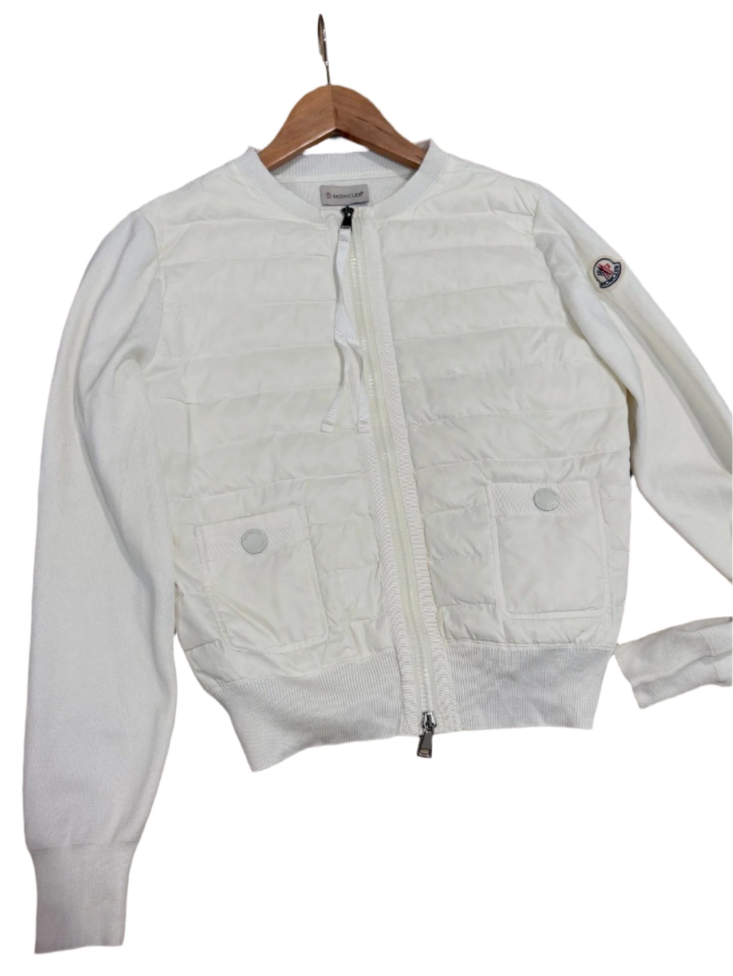 Moncler White Wool Padded Tricot Cardigan